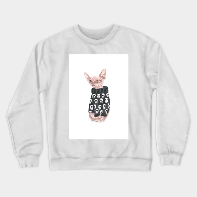 Sphynx Cat and skull jumper Crewneck Sweatshirt by HannahFarr